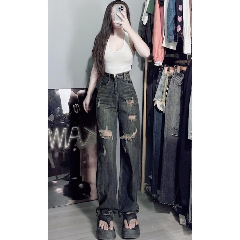[3156] Quần Jean nữ ống suông rách nhẹ hàng QC không có giãn  Women Tim 0