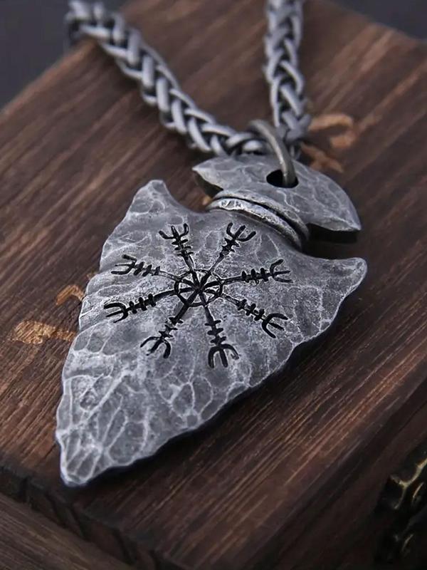 Unisex Vintage Geometric Design Pendant Necklace, Punk Style Spear Shaped Pendant Necklace, Fashionable Jewelry For Men And Women For Daily & Party Decoration 7