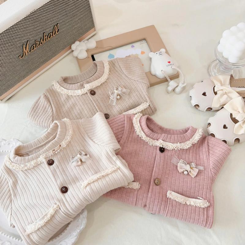 S6516- Bộ Đồ Bé Gái Chất Liệu Len Gân Thỏ Túi Ren Size 7-15kg