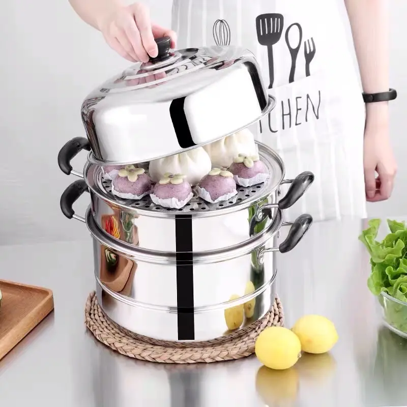 ￼Nồi Hấp Inox 3 Tầng 28cm Melli Tặng Kèm Xửng Hấp, Nồi Hấp Bánh Bao Bánh Flan Hấp Thức Ăn Dùng Cho Cả Bếp Từ Và Bếp Ga 4