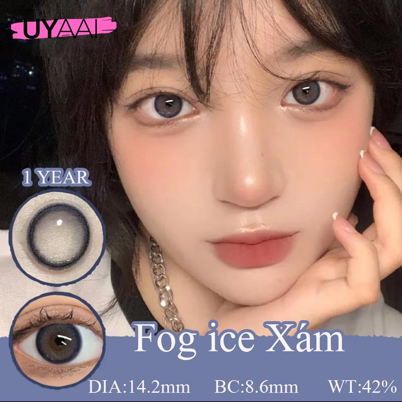 UYAAI 1 cặp kính áp tròng Fog ice Xám lens DIA 14.2 độ lens mềm mại dễ đeo cho đôi mắt thoải mái hơn (Tặng hộp đựng lens)