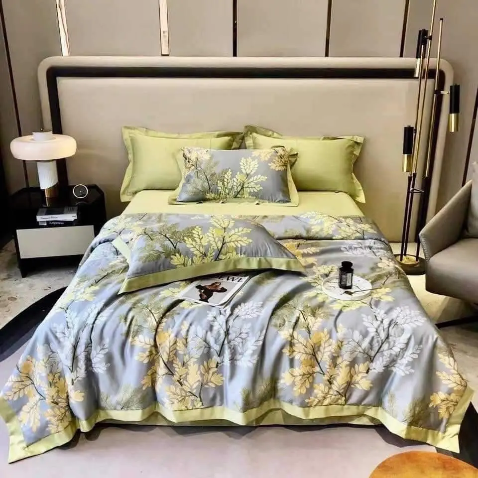 Bộ 4 Món Chăn Ga Gối Lụa Thái Nhi's House - Dòng Vải Phi Lụa, Sợi Vải Tổng Hợp