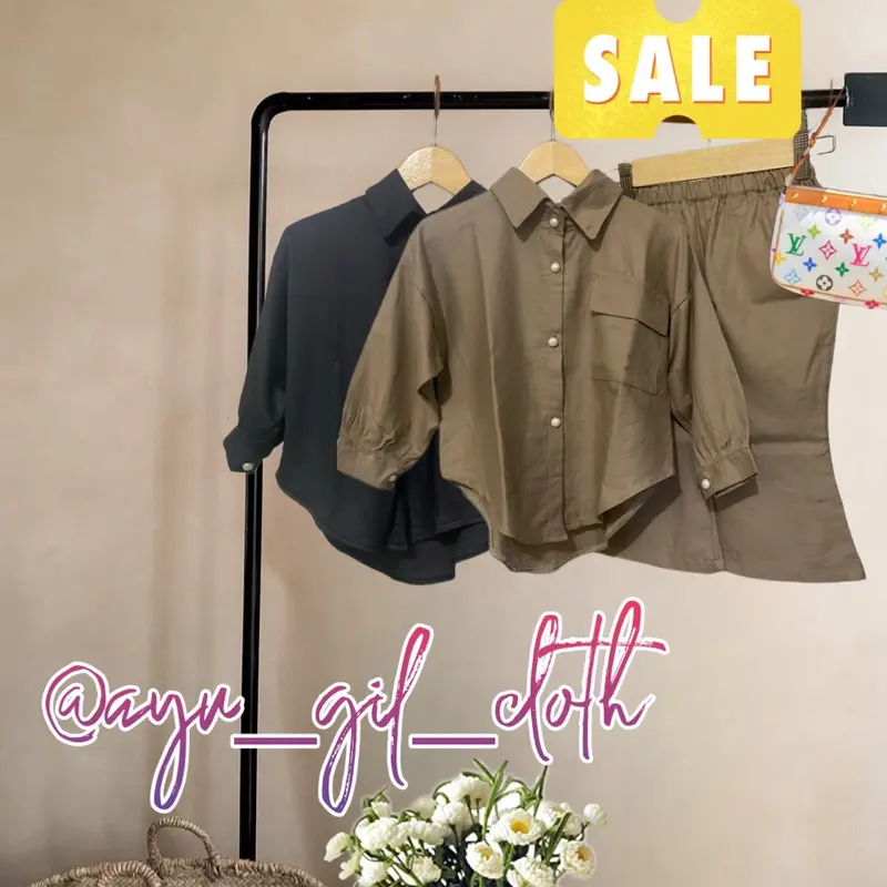 Setelan kemeja blouse lengan panjang celana cutbray/ rayon twill/silky rayon Lengan panjang 0