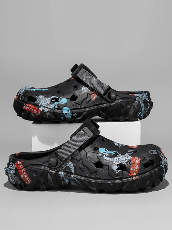 Men's Fashionable Graffiti Pattern Slides, Casual Comfortable Breathable Slippers for Summer, Male All-match Round Toe Slippers for Daily Wear, Walking Shoes 7