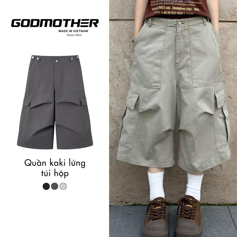 Quần Short Lửng Kaki Túi Hộp GODMOTHER Quần Wide Leg Nam Nữ Unisex Phong Cách Trẻ Trung Năng Động