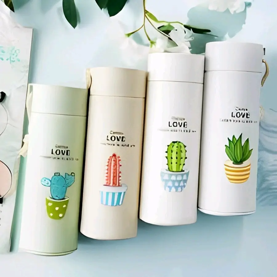 Botol Minum Kaca Unik CACTUS LOVE Silicon 450ml - Biru Cream Hijau Pink Plastik Bottles - Water, Kitchenware