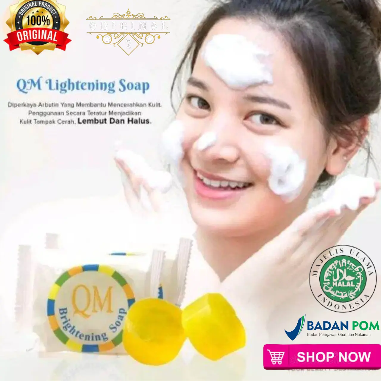 SABUN PEMUTIH WAJAH & BADAN QM SOAP WHITENING LIGHTENING  -Organik Mencegah Kulit Kering Busik Hidrasi