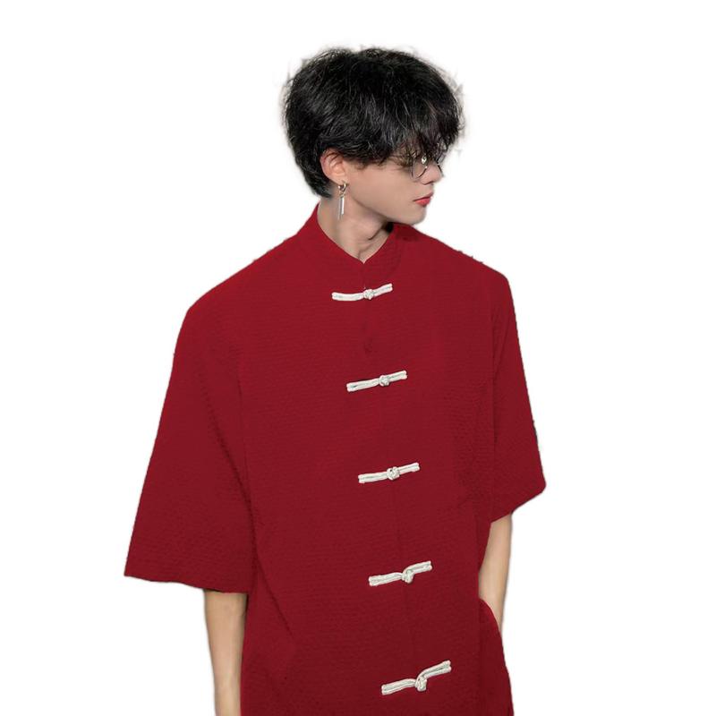 Áo Shanghai Tổ Ong Nút Trắng unisex - Trắng Đỏ