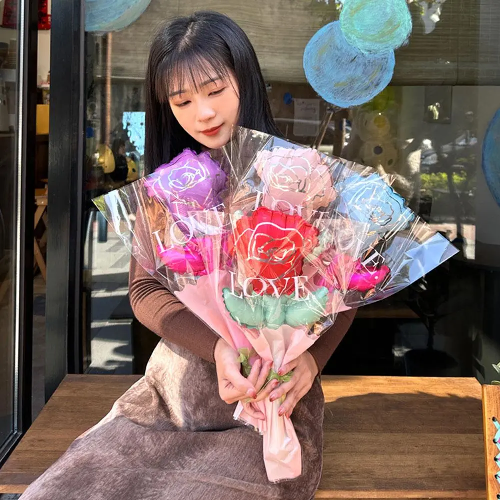 Big Rose Flower Bouquets Balloons With Lights Mothers Day Gift Ideas Foil Rose Wedding Propose Party