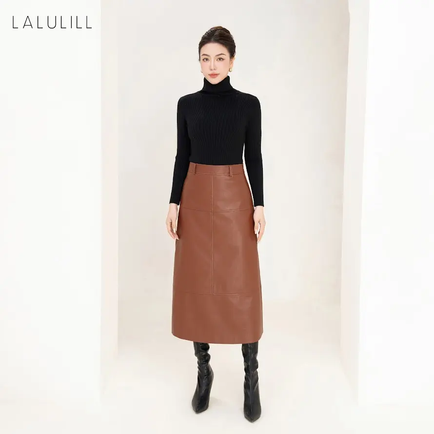 LALULILL Chân váy dáng A dài 80cm da PU -  LCV24489
