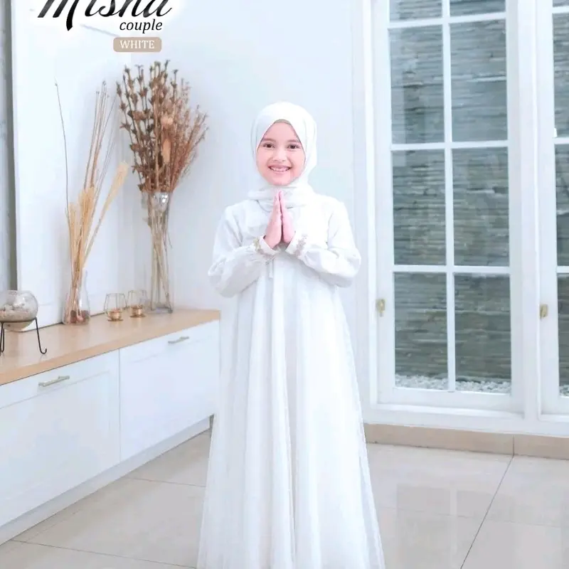 Misha dress kids usia 5-15 thn UK M, L, XL bahan shakila mix tille dot gamis terbaru / gamis anak perempuan / gamis lebaran / gamis Renda baju  lebaran 2