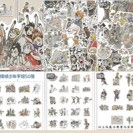 Bộ 50 nhãn dán Haikyuu Vui Nhộn Chống Nước kèm Hộp Nhựa Đựng
