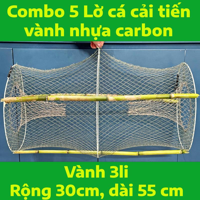 Combo 5 Lờ Cá Cải Tiến Vành Nhựa Carbon  Kích Thước 30x55 cm