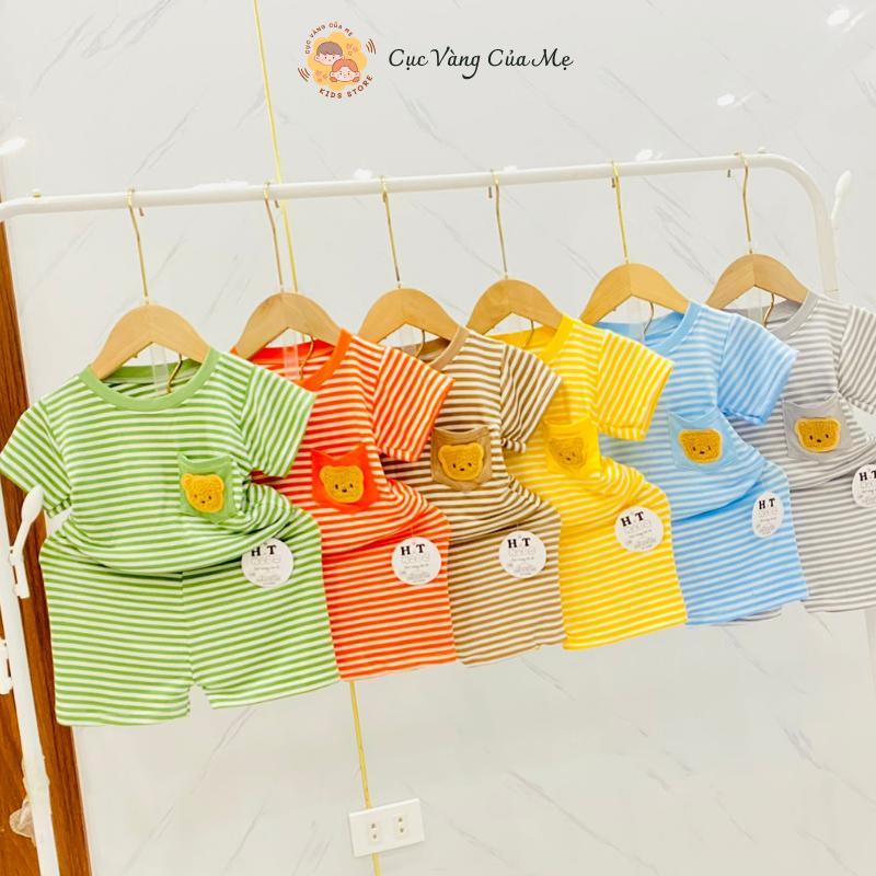 Bộ Cộc Tay Thun Lạnh Sọc Gấu Cho Bé, Bộ Ngắn Tay Thun Lạnh Sọc Gấu Cho Bé Trai Và Bé Gái Từ 13kg Đến 22kg [070] quanao chobe