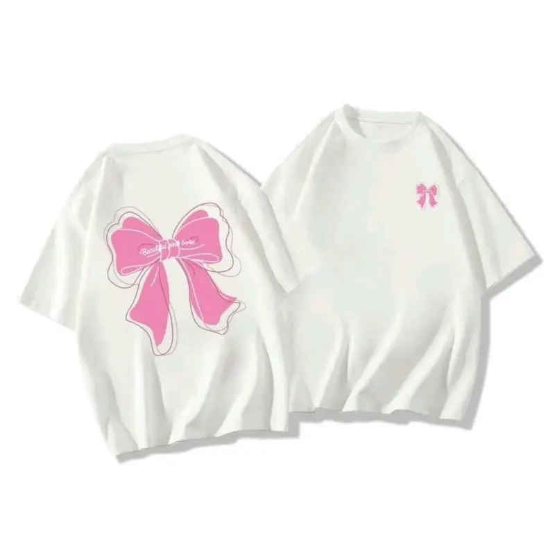 Áo thun cotton 4c form vừa cho bé gái từ 12-52 kg in hình Nơ kẹp