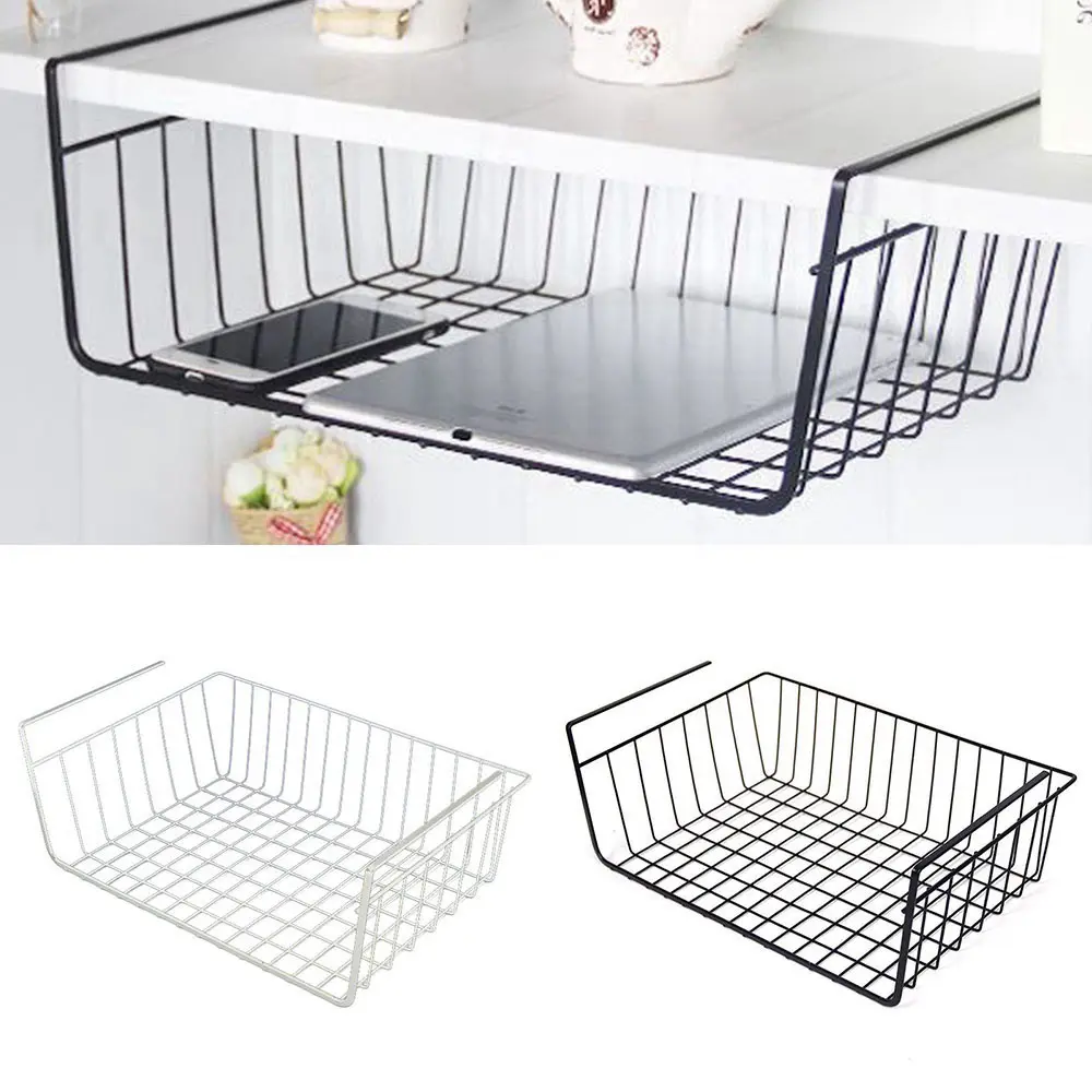 FIR HOME Under Shelf Table Pull Out Storage Basket Desk Kitchen Cabinet Wire Hanging Rack Organizer Storage Metal Rack