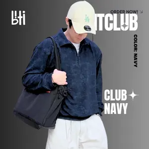 BITI Bitclub Polo Halfzip Shirt | Kaos Polo Pria Knit Lengan Panjang Denim Print Motif Half Zip