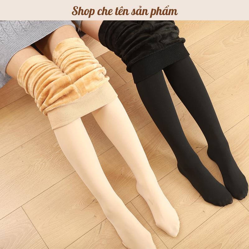 quần tất nữ vớ chân nữ lót lông mềm mượt giữ nhiệt siêu ấm Rose QR17 Women Nhung quần tất nữ mùa đông quần lót lông Đen