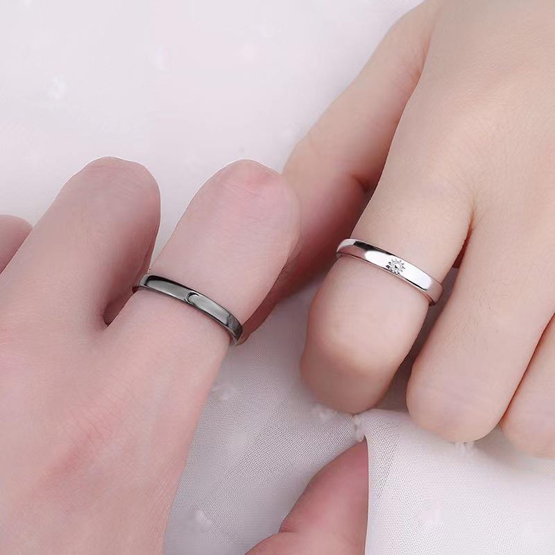 Nhẫn Đôi, Hình Mặt Trời, Đen Trắng, Có Thể Điều Chỉnh, Trang Sức Mặt Trăng, Quà Tặng Cặp Đôi Móc Khóa Móc Chìa Khoá Cua Voi Đeo Tay 3