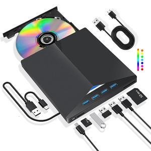 7 in 1 USB 3.0 Type-C 外付けDVDドライブ、ポータブルDVDプレーヤー、4つのUSBポートとSD/TFカードスロット付き、マルチファンクション外付け光学ドライブ