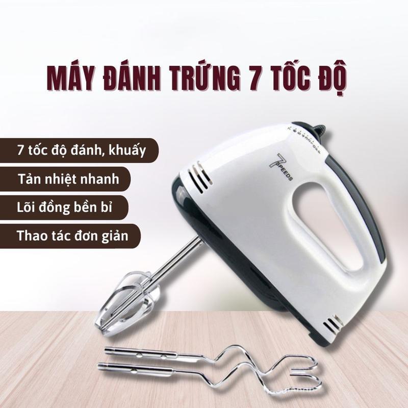 Máy Đánh Trứng Cầm Tay 7 Tốc Độ 180W Tặng 4 Đầu Khuấy Cao Cấp, Hoạt Động Êm Ái