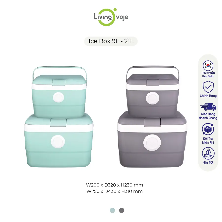 LIVINGON - Thùng đá giữ nhiệt đa năng 9L&21L, Giữ nhiệt nóng lạnh 16 tiếng, tiện lợi, mang đi cắm trại, đi du lịch
