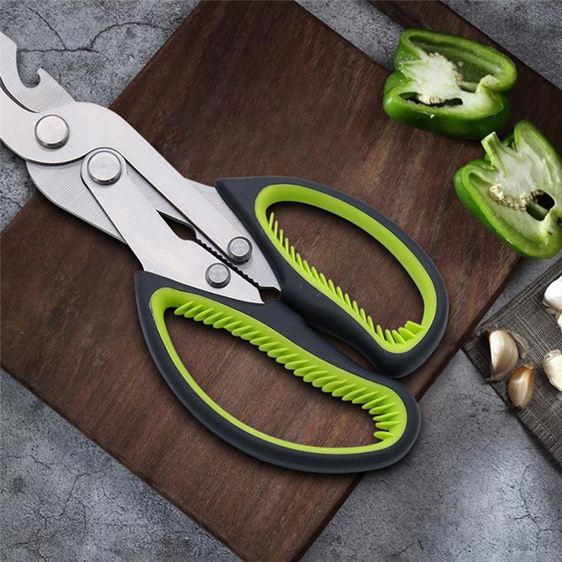 Kitchen Scissors 6 in 1 2Cr13 Heavy Duty Curved Multifunctional Chicken Bone Scissors for Vegetable Fishing Cooking 3
