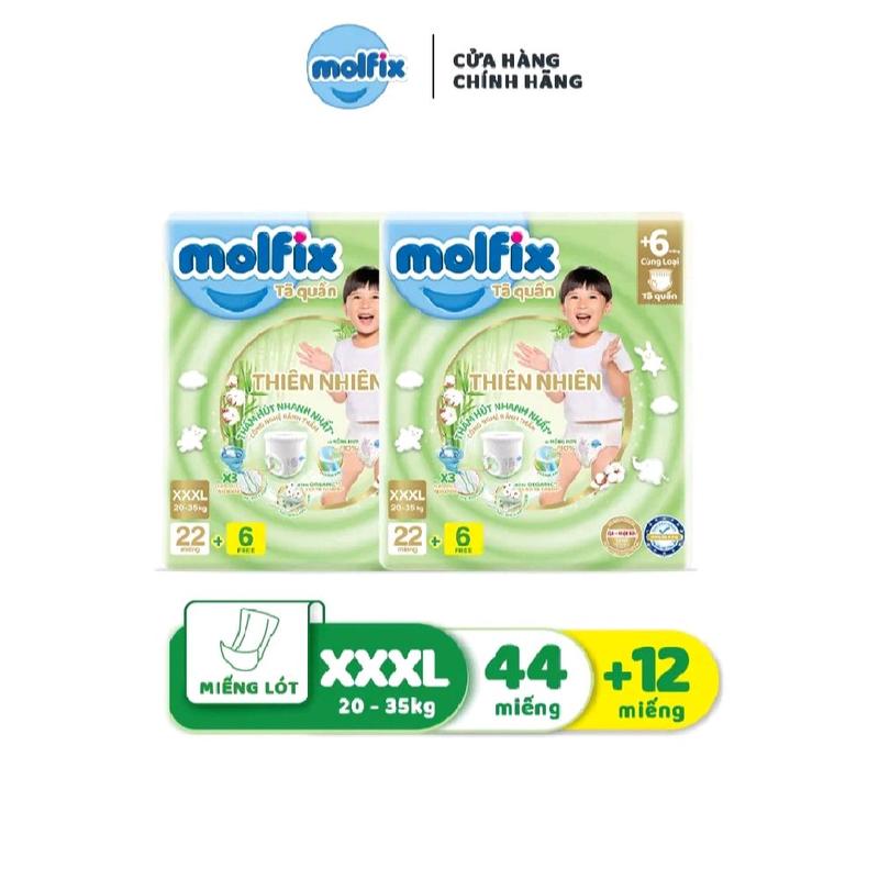  Combo 2 Tã bỉm quần Moflix Thiên nhiên Jumbo XXXL  20kg - 35kg  - 2 Gói 56 miếng 