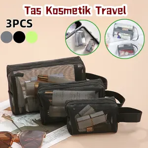 3PCS Transparan Tas Kosmetik/Tas Kosmetik Travel Transparan Pouch Make Up Aesthetic Tas Jaring Make Up Travel Organi Tas Sentuh Perlengkapan Mandi Dan Tas Penyimpananzer /makeup Jaring