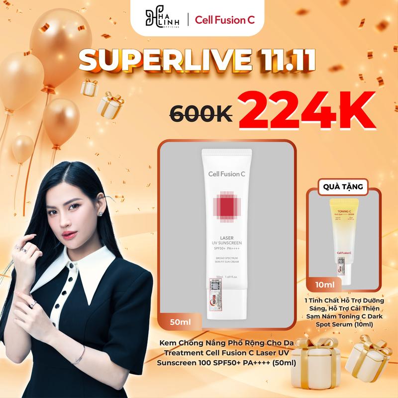 CFV Võ Hà Linh x Cell Fusion C Kem Chống Nắng Phổ Rộng Cho Da Treatment Cell Fusion C Laser UV Sunscreen 100 SPF50+ PA++++ 50ML TẶNG DARK SPOT SERUM 10ML