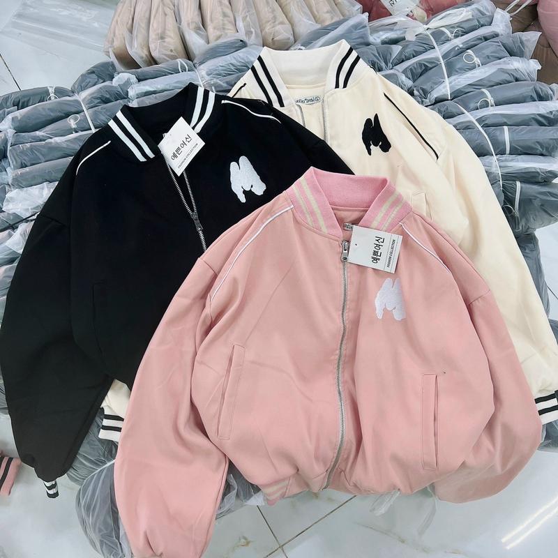 Áo khoác lửng croptop bomber kaki da lộn 2 lớp thêu M unisex ulzzang nam nữ