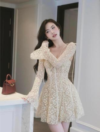 Đầm Ren Tay Loe Tiểu Thư Dự Tiệc, Dạo Phố Siêu Xinh 0