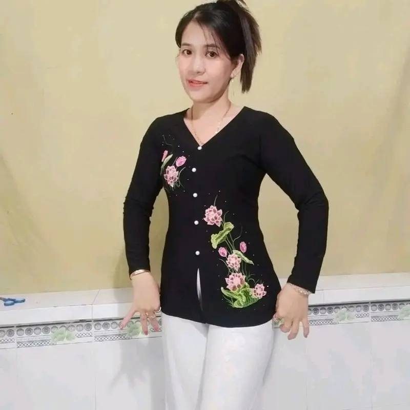 áo bà ba thêu hoa sen Top Thun Top Thun Nữ Women 4