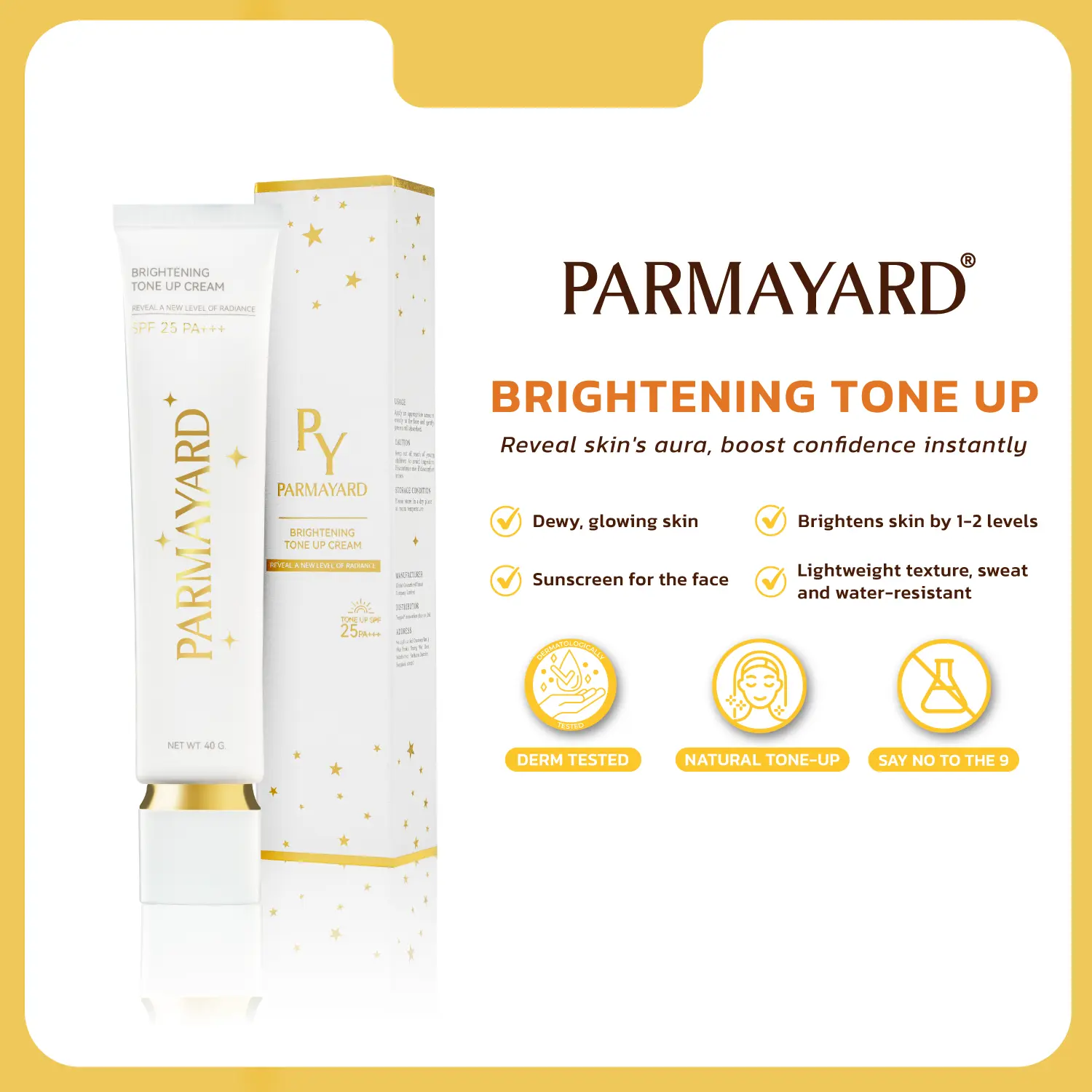 PARMAYARD Brightening Tone-Up Cream SPF25 PA+++ Skin care cream, boost skin to a 1-2 level glow, tone-up skin care, 40g