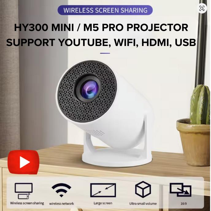 HY300 Mini M5 Pro Projector HDMI USB Proyektor Support 1080P HD WiFi ...