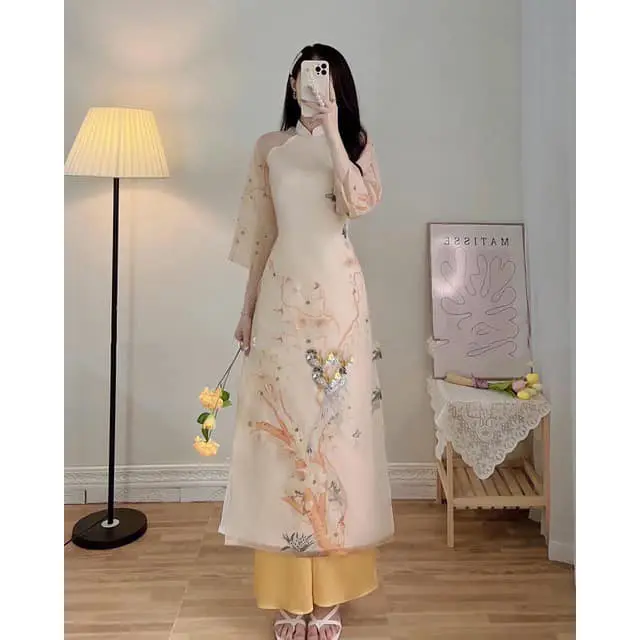 Aó Dài; Áo dài Cách Tân Li.nn Be 4 tà đính kết phale Women Dress