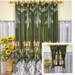 Gorden Hordeng Korden Kain  Katun Untuk Pintu Jendela Minimalis 12 Ring Gold Motif Kristan Tali Curtain