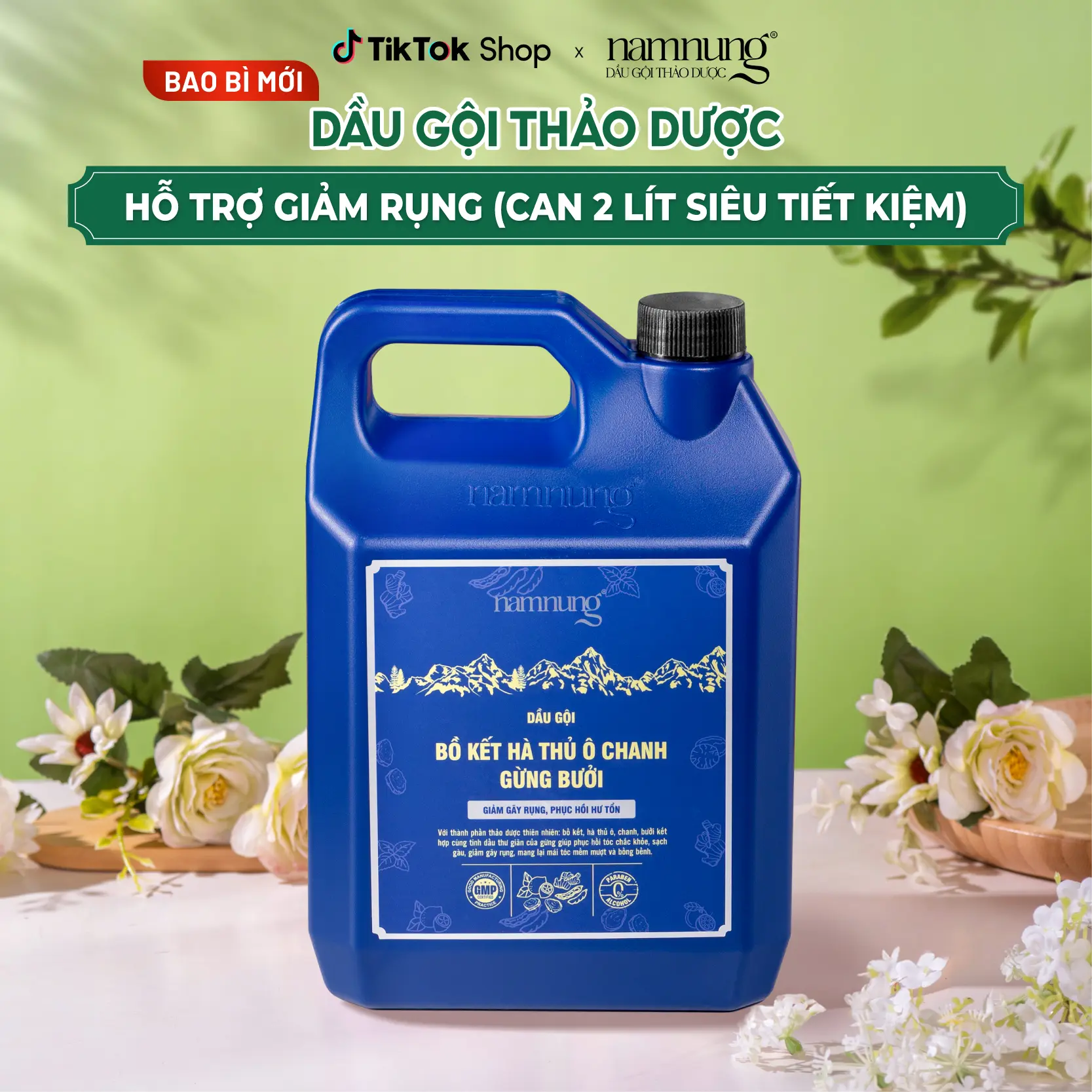 [Siêu Tiếp Kiệm] Dầu gội thảo dược NamNung, Dầu gội hỗ trợ giảm rụng, giảm gàu, phục hồi tóc can 2 lít siêu tiết kiệm, chiết xuất thiên nhiên Bồ kết hà thủ ô Chăm sóc tóc Dưỡng tóc nữ