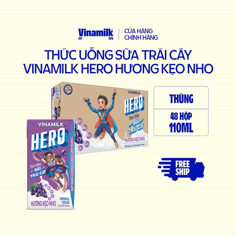 Thức uống Sữa trái cây Vinamilk Hero Hương Kẹo Nho - Thùng 48 hộp 110ml