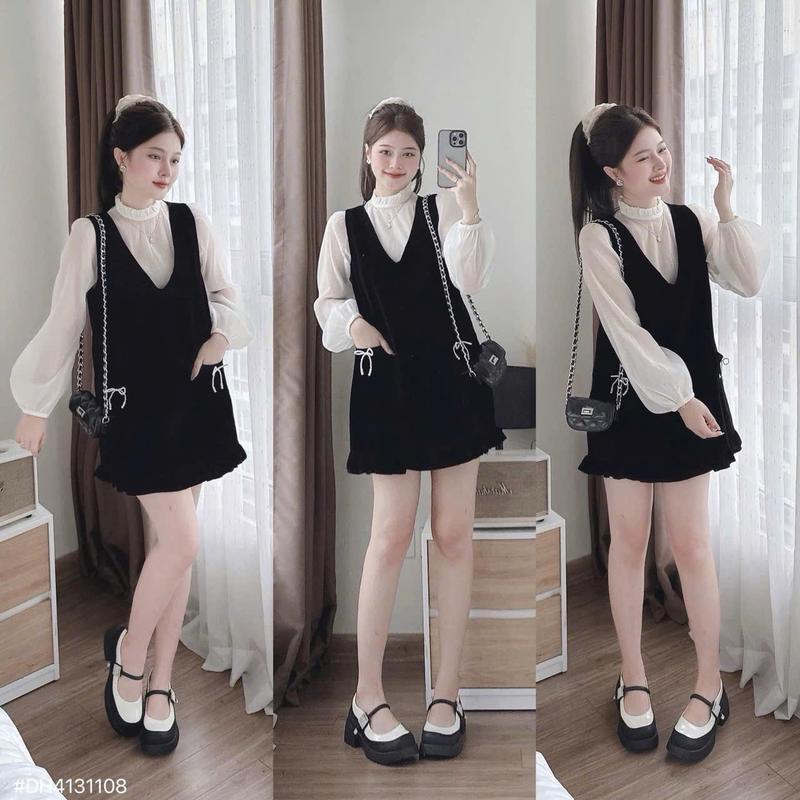 [V252] Váy Nhung Dáng Suông Pha Tơ Có Túi Nơ Ngọc  Nữ Kho Sỉ Bảo Ngọc Women