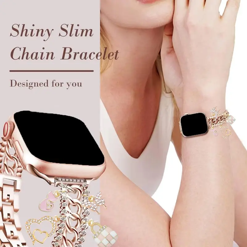 Fashionable Metal Watch Band, Watch Band with Apple Watch Accessories Charms for iWatch Series 10 9 8 7 6 5 4 3 2 1 SE, Watch Accessories, Wearable 6