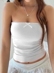 Y2K Spring/Summer Off-the-Shoulder Sexy Slim-Fit Crop Solid Color Tube Top for Women's Clothing