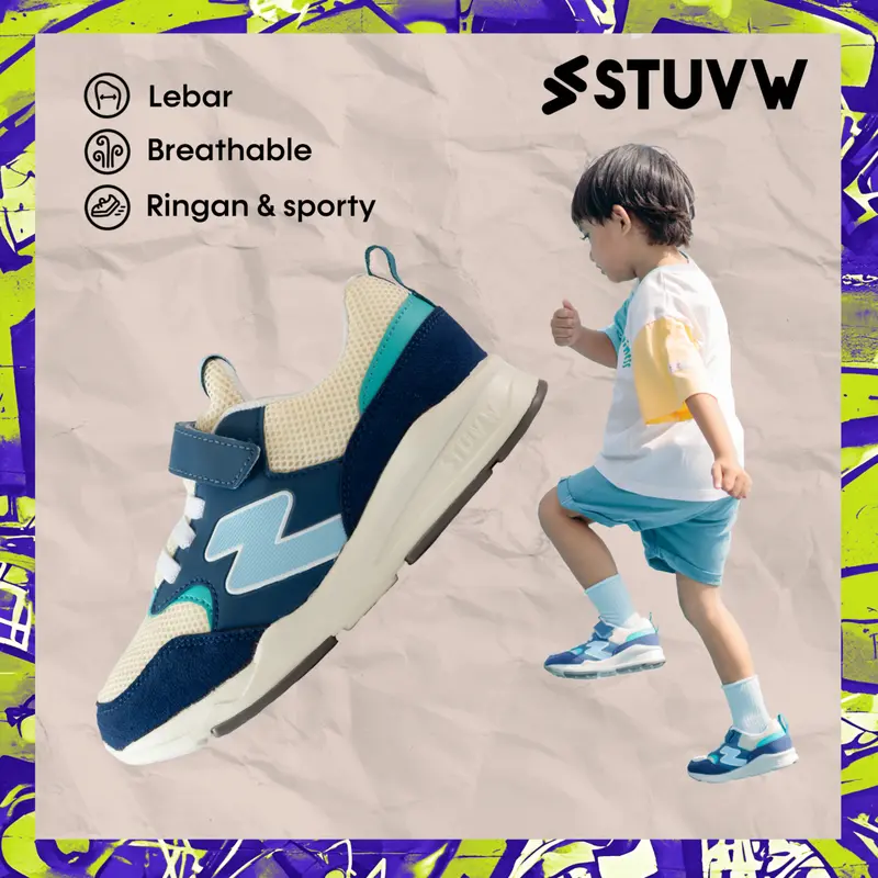 STUVW Eon Sail Blue - Sepatu Sneakers Anak Biru dan Krem Fashion 0