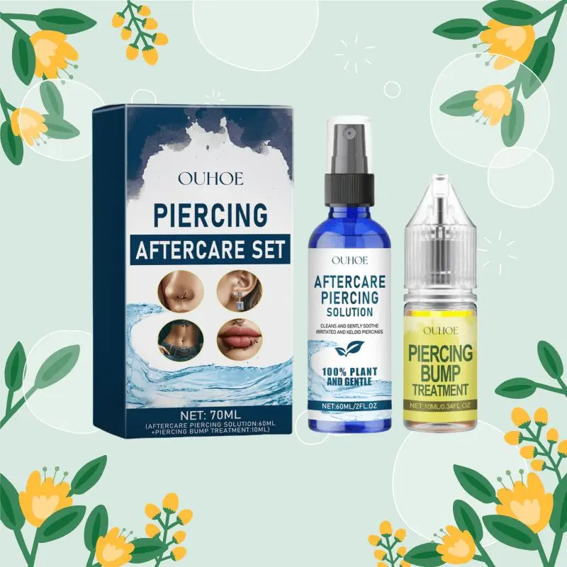 Piercing Aftercare Set, 1 Box Gentle Cleaning Ear Hole Care Liquid & Drops, Non-electric Ear Wax Removal Products for Women & Men, Ear Waxing Cleaning, Blue 6