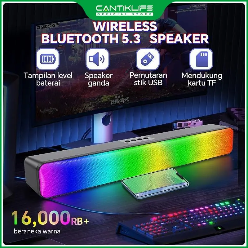 40CM Long Speaker Bluetooth Speaker Soundbar RGB Smart Lamp Touch Mini led HiFi Portable Wireless Speaker 5 Colors LED Light Computer TV Phone TF Multifunction 5.3 Bluetooth Speaker