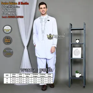 Setelan koko Kurta pria Dewasa Motif Bordir -Gamis Pria dewasa - Baju Muslim Pria Model Terbaru 2022 Original Rafvero Katun Nyaman Panjang bonus Tasbih Merah Putih