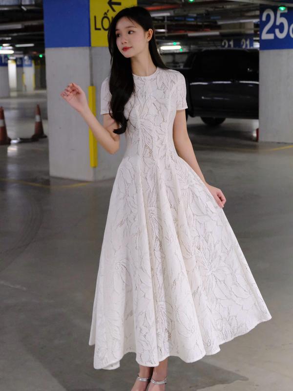 Váy Cotton Ren Nữ Dáng Xòe 2 Lớp lót màu Nude – Thanh Lịch Và Quyến Rũ - Miolady