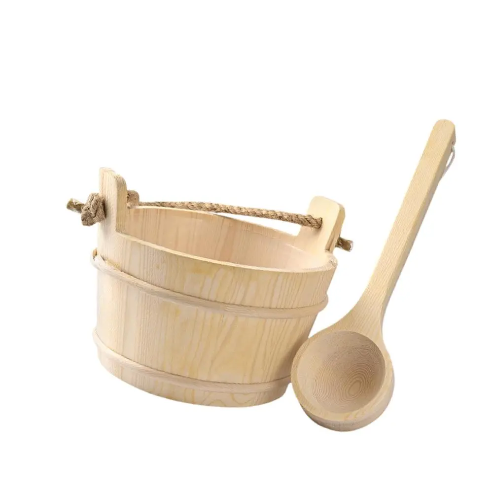 Wooden Sauna Barrel and Ladle Portable Multifunctional 4L Large Capacity Bath Supplies for SPA Bath Sauna Room Hotel Bathroom