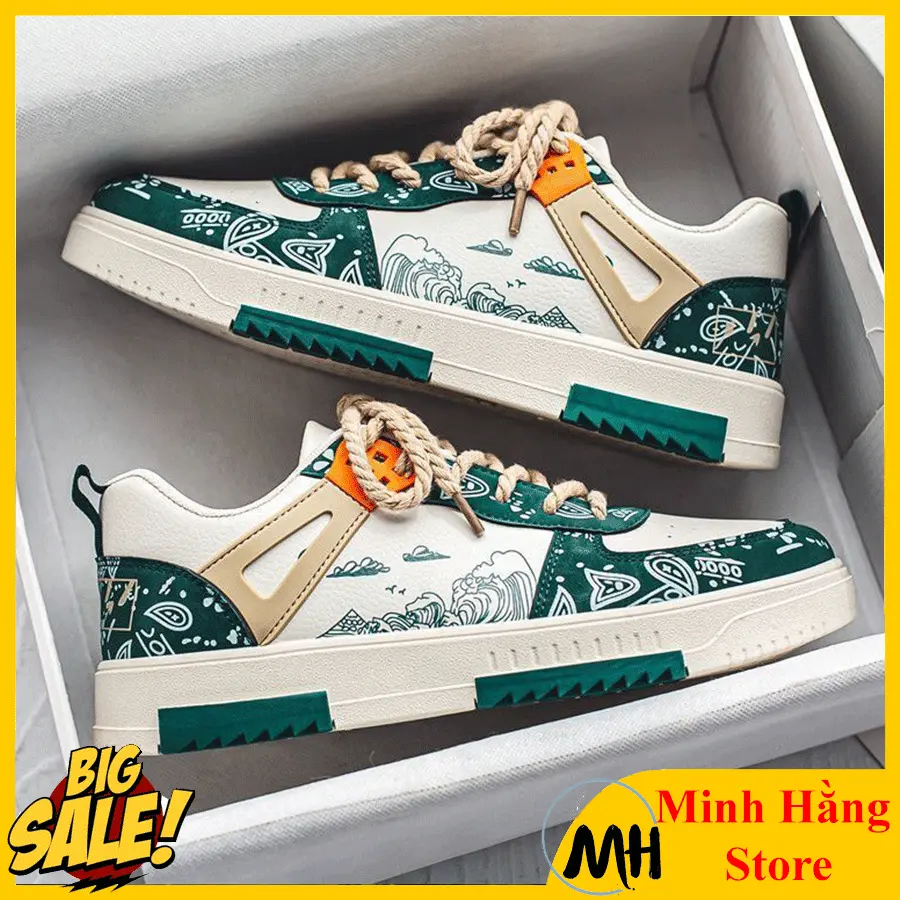 Giày Thể Thao Nam Thoáng Hơi Thời Trang Phong Cách Hàn Quốc Mới Sóng cá tính, giay đế bằng