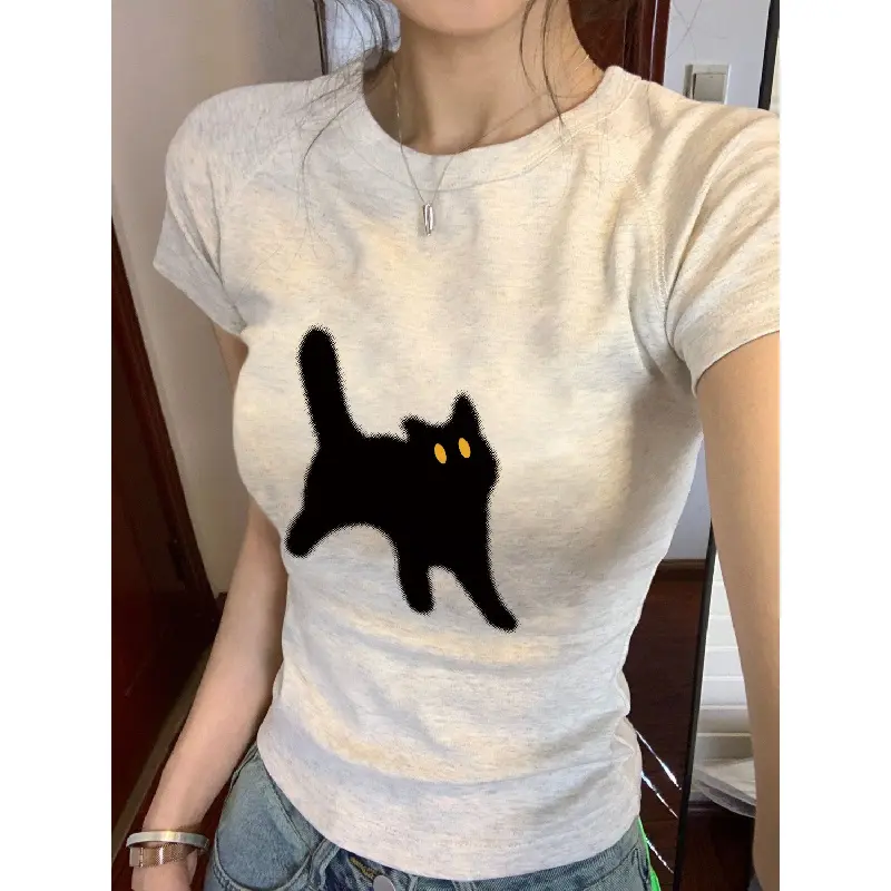 [100% Cotton] Áo Thun Cho Em Bé, % Cotton, Dành Cho Nữ, Phong Cách Mới , Thời Trang, Hoa Mùa Hè, Màu Xám, Dáng Ôm, ngắn Tay, Áo Thun Áo Body YK, Thời Trang Women Top Voi Nhung